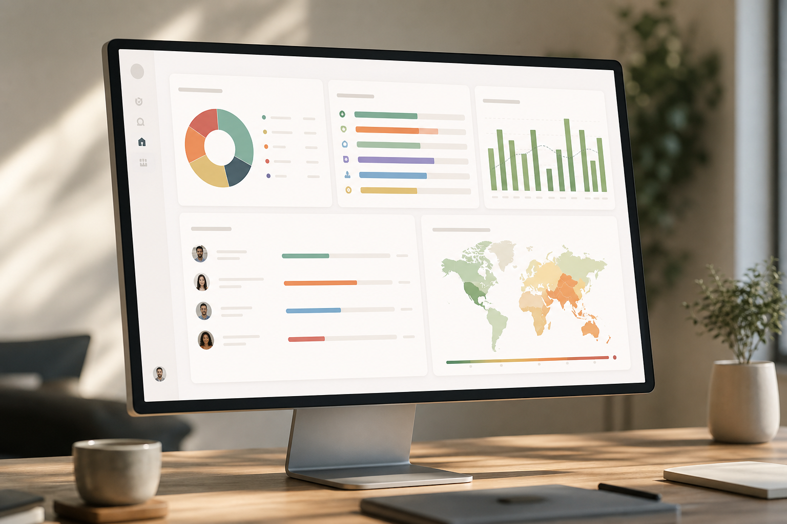 employee monitoring and productivity tracking dashboard comparing app usage, time on tasks, and project output across time zones