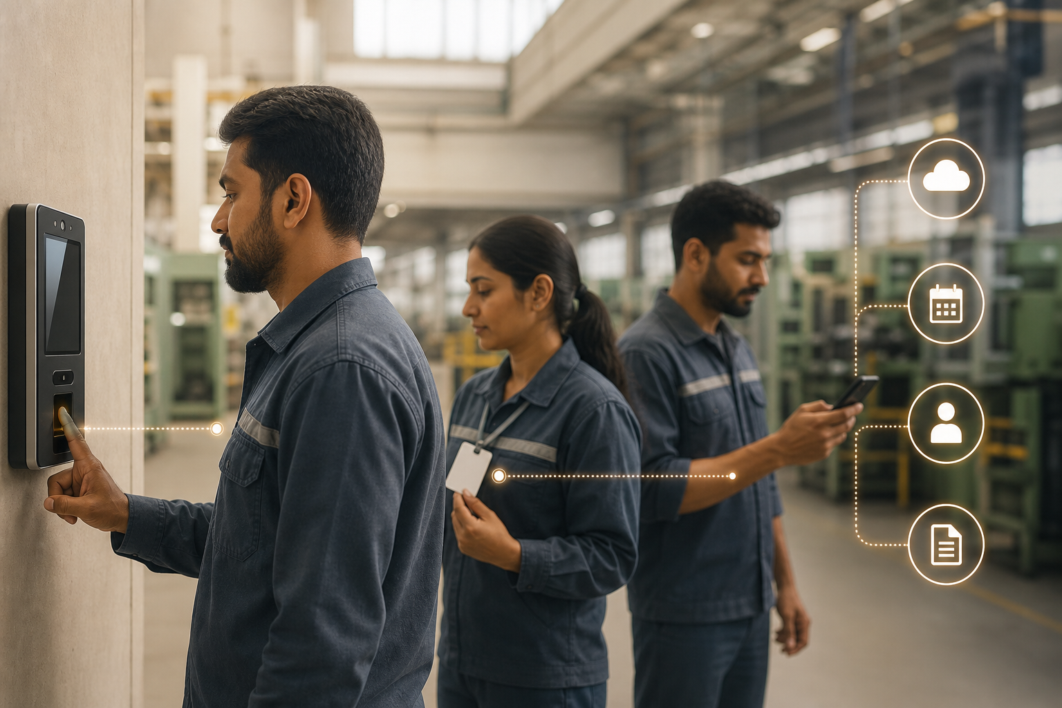 Visual flow of shop-floor time capture feeding payroll