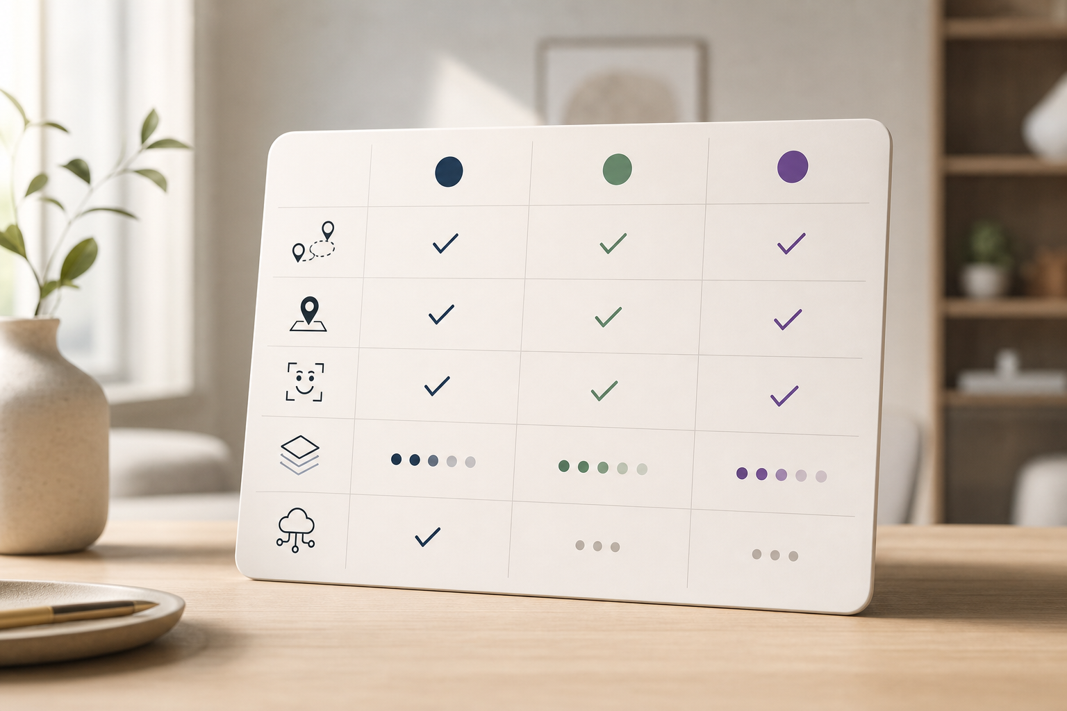 Side-by-side comparison: GPS, geo-verification, biometrics, pricing tiers