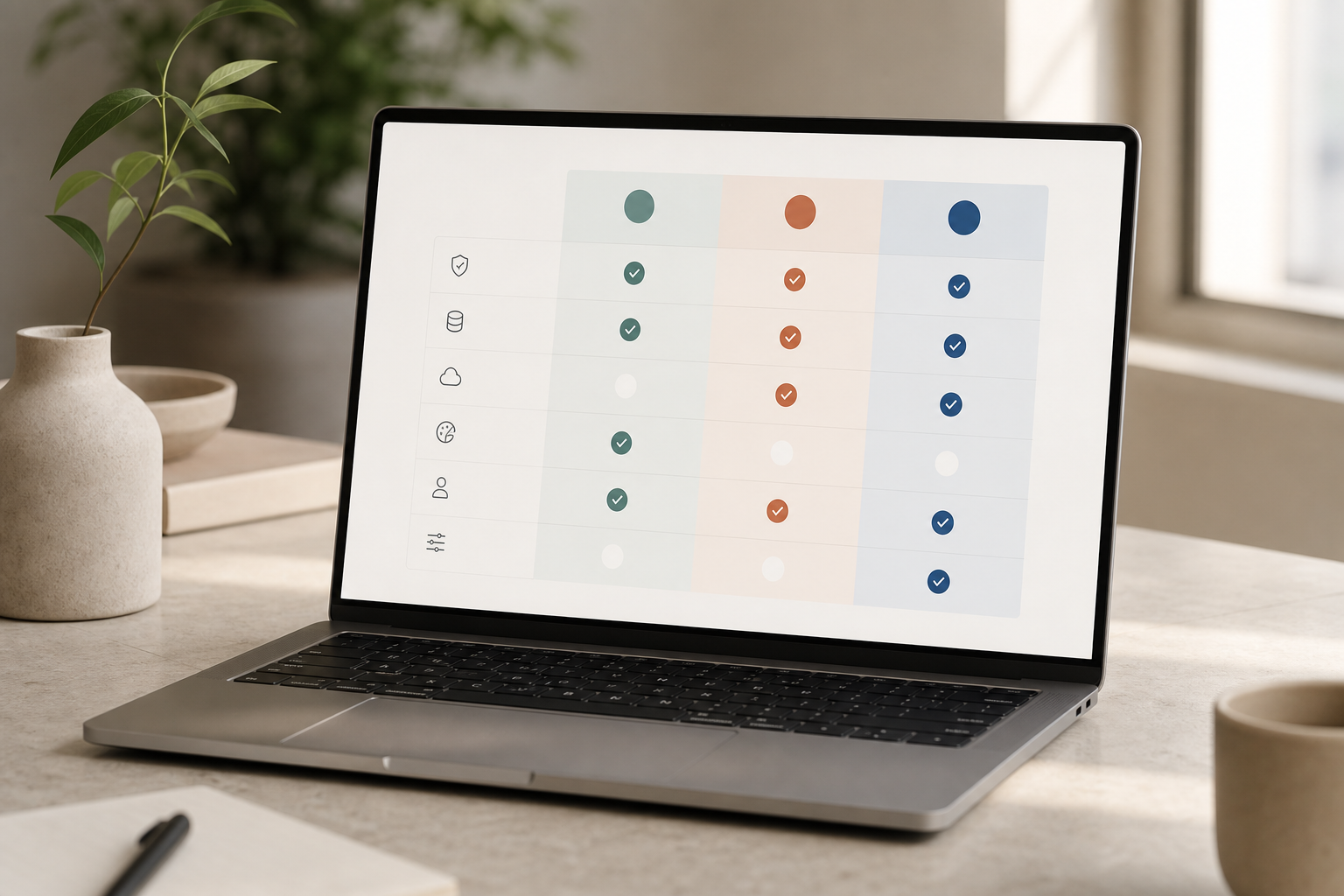 Side-by-side chart comparing biometric face attendance, field tracking, shift scheduling, unified dashboard, offboarding, and pricing across three vendors